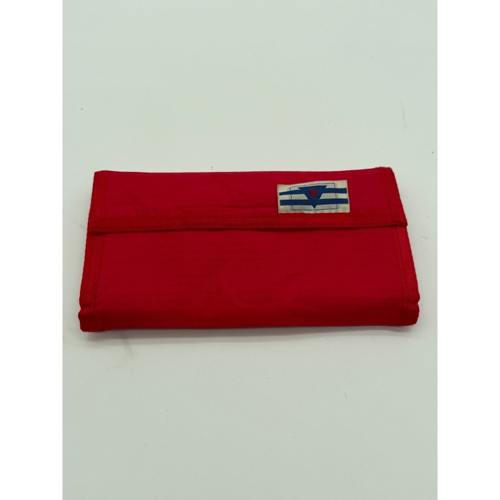Vintage Red Ripstop Nylon Trifold Travel Wallet Organizer with Memo Pad